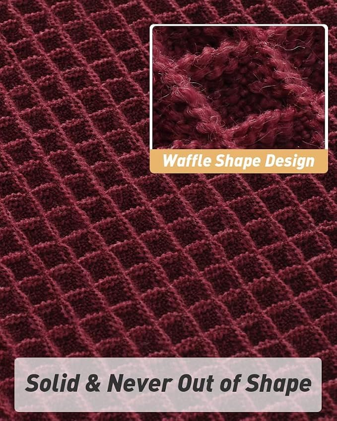 AMOAMI Upgraded Waffle Bath Mat, Super Absorbent Non Slip Bath Mats for Bathroom Floor, Washable Bathroom Rugs with Tassels, Rubber Backed Bathroom Mats, Ultra Soft, 17" x 24", Burgundy