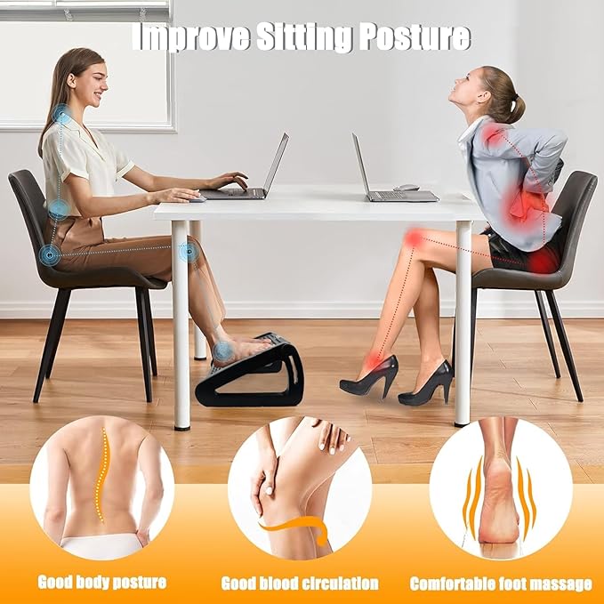 Foot Rest Under Desk Office, Six Heights Adjustable Foot Rest with Massage Roller for Leg Rests for Home,Office-Black