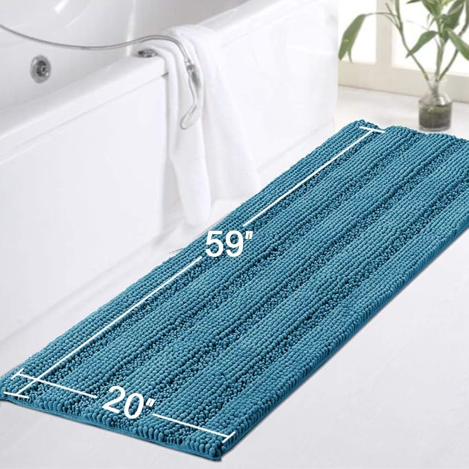 Turquoize Non-Slip Bath Mat Oversize Bathroom Rug Shag Shower Mat Ultra Soft & Water Absorbent Bath Rug for Bathroom/Kitchen Washable Rug, Perfect for Doormats, Tub, Size 59" X 20", Turquoise Blue