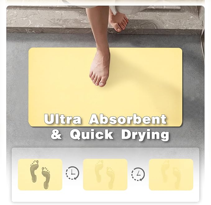 TYUU Bathroom Mat Quick Dry, Bathroom Rugs Non Slip Washable Thin Absorbent Bath Mat Fits Under Door Bathroom Floor Mat Perfect for Bath, Shower, or Sink 36"x48" Light Yellow