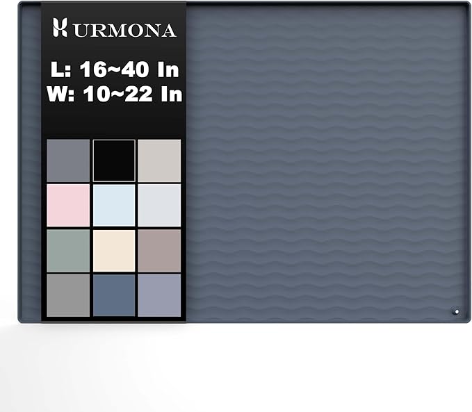 URMONA 37'' x 22'' Waterproof Silicone Under Sink Mat Cabinet and Counter Protector, Shelf Liner for Kitchen and Bathroom, Storage and Organizers, Litter Mat, Pet Cat Puppy Essentials（Charcoal）