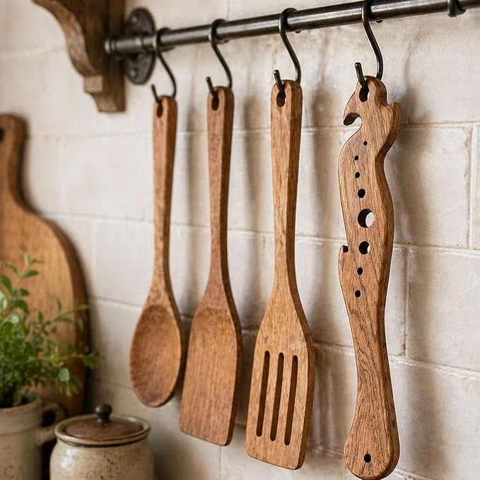 Oven Rack Puller and Pusher Tool, 3-in-1 Wooden Multi-Functional Kitchen Gadget with Herb Stripper & Bottle Opener, Pull Out Hot Racks Safely, for Toaster Ovens, Air Fryers, Baking