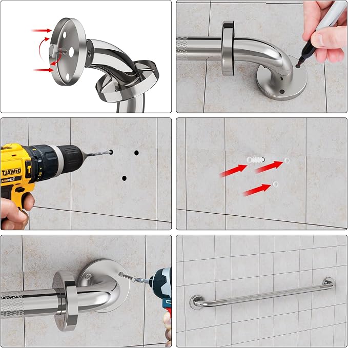 3 Pack Shower Grab Bar Bundle for Commercial, Munzong 12" 16" 16" Chrome Bathroom Grab Bar, Stainless Steel Anti Slip Handicap Balance Bar,Safety Hand Rail for Elderly Injury Senior Bath Handle
