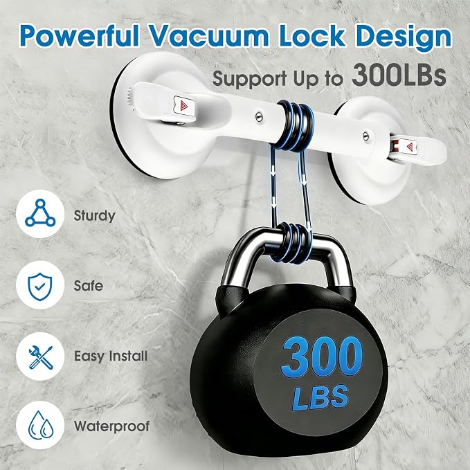 19inch Suction Shower Grab Bar, Portable Shower Handle Bar Suction Grip Bar Bathtub Handle with Strong Hold Suction Cup Fitting and Rapid Release for Bathroom(Max Capacity :300lb