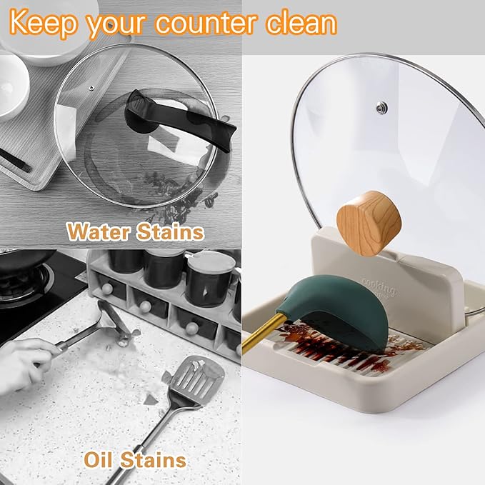 AIERSA Plastic Spoon Rest with Lid Holder for Stove Top, Heat Resistant Utensil Rest for Spatula & Ladle, Drip Tray for Countertop, Kitchen Cooking Accessories (1 Pack)