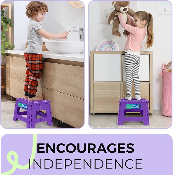 Dyforce Folding Step Stool 9", Kids Step Stool, Heavy Duty Step Stools for Adults, Compact Foot Stools, Light-Weight Toddler Step Stools for Kitchen, Bathroom, Holds Up to 300 lbs (Purple)