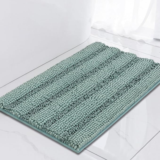 Turquoize Non Slip Shaggy Bathroom Rugs Blue Bath Rugs for Bathroom Chenille Bath Rugs 1 Piece Bath Mat Set Super Absorbent Shower Rug for Tub Mats, 17"x 24", Duckshell Blue