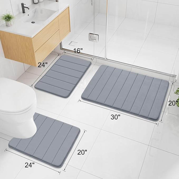 Buganda Memory Foam Bath Mat, 59" x 20", Ultra Soft and Non-Slip Bathroom Rugs, Water Absorbent and Machine Washable Bath Rug Runner for Bathroom, Shower, and Tub, Medium Grey