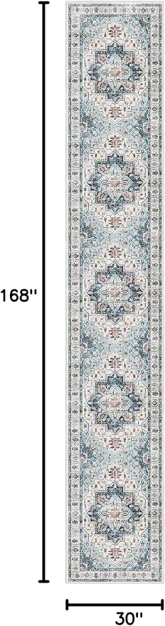 Madane Hallway Runner Rug 2'6''x14' Kitchen Runner, Non Slip Vintage Runners for Hallways Washable Kitchen Rugs Soft Low Pile 2.5x14 ft Rug Runner for Laundry Room, Entryway and Bedroom, Blue