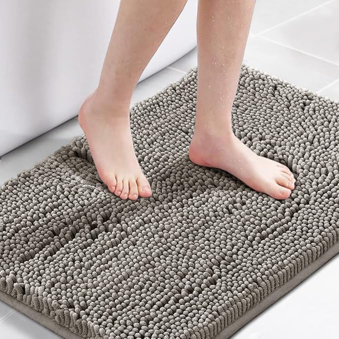 H.VERSAILTEX Bath Mat Bathroom Rug Bath Rugs for Bathroom Non Slip Bath Mats Extra Thick Chenille Rug 17" x 24" Absorbent Soft Shaggy Washable Dry Fast Plush Rugs for Bathtubs - Dark Grey