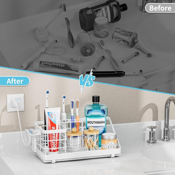 Toothbrush Holders Instant-Drying Organizer - Bathroom Countertop/Wall Mounted Electric Toothbrush Holder - Toothbrush Head Toothpaste Holder, Bathroom Counter Organizers and Storage, White