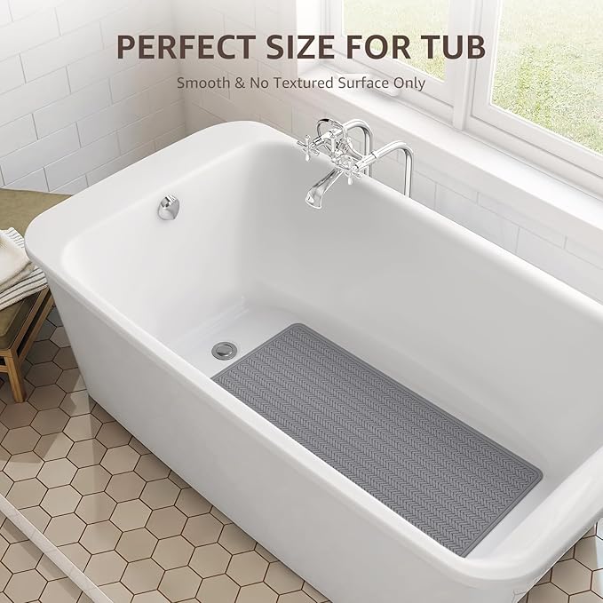 OTHWAY Bathtub Mat Non Slip, Extra Long Rubber Bath Mat for Tub, Machine Washable Shower Anti Slip Mat with 332 Strong Suction Cups (Grey, 36" x 17")
