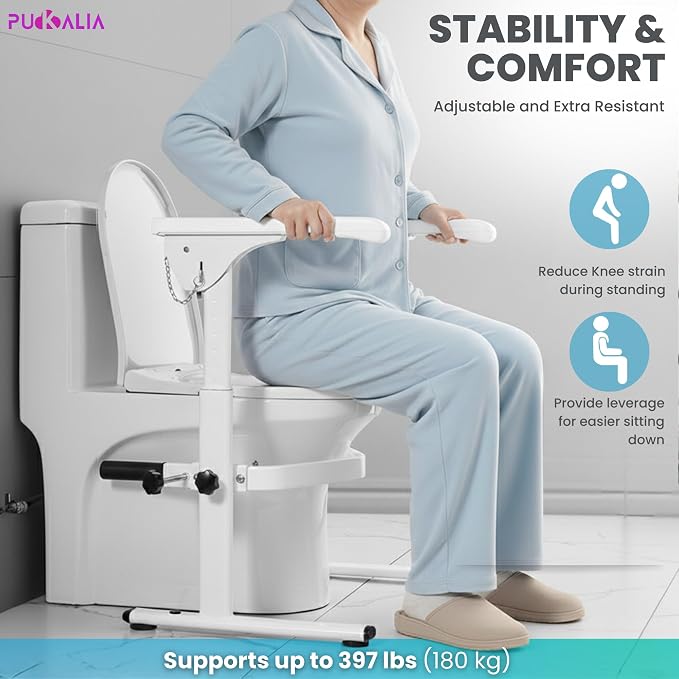Toilet Safety Frames & Rails for Seniors - Flip-up arms for Wheelchair Access - 400 lbs Heavy Duty Medical Stand Assist Frame, Adjustable Height and Width, Handicap Grab Bars