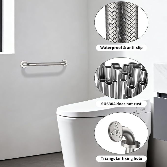 20 Inch Grab Bar for Shower, ZUXET Safety Shower Handle for Seniors w/Knurled Texture, 304 Stainless Steel Anti-Slip Safety Handrail, Handicap Elderly Bathtub Toilet Bathroom Assist (Brushed Nickel)