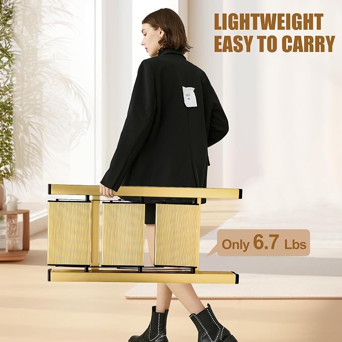 hismocal Foldable 3 Step Stool Ladder for Closet/Kitchen - Aluminium Gold Step Ladder, 330lbs Lightweight with Anti-Slip Wide Pedal, Portable for Kids/Adults