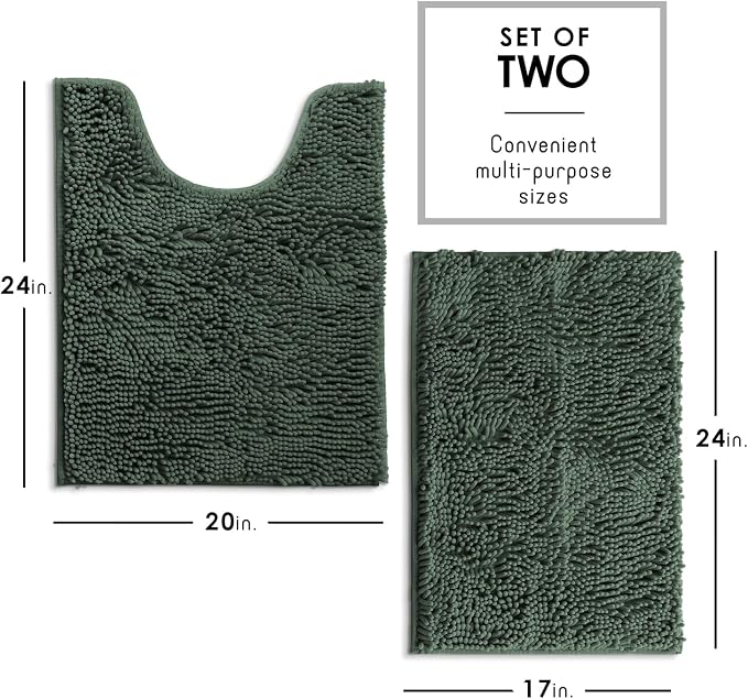 Hearth & Harbor Bathroom Rugs, Chenille Bath Mat - Machine Washable Bath Mats for Bathroom Non-Slip Backing Rubber, Quick Dry Bathroom Mat - Hunter Green 17x24-20x24