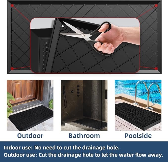 MATALL All-Weather TPE 36x17 Inch Versatile Mat -Indoor and Outdoor Non-Slip Boot Tray Floor Door Mat with Drainage Option for Home, Kitchen and Bath