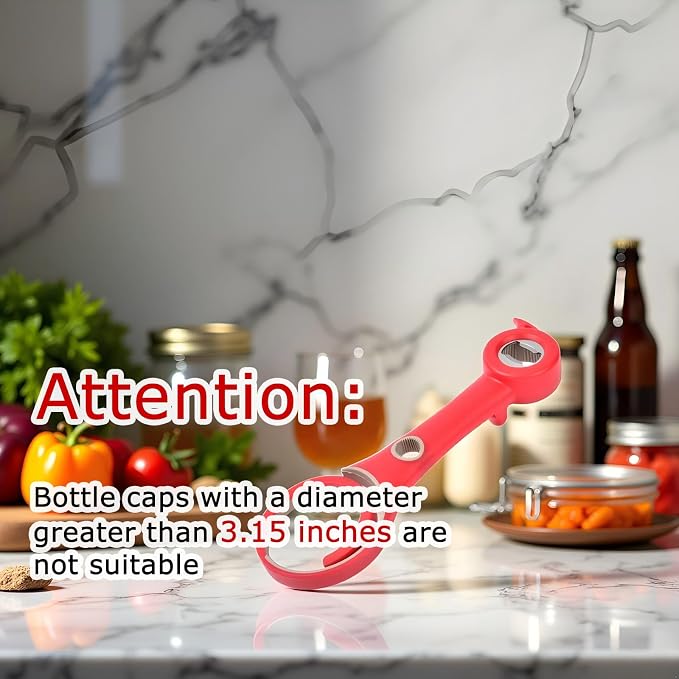 6in-1 Multi Functional Can Opener, Easy to Open Can/Beer/Jam Bottle Caps, labor-saving and anti slip handle, suitable for kitchen can openers, pull tab cans, vacuum caps, and twist caps(Red)