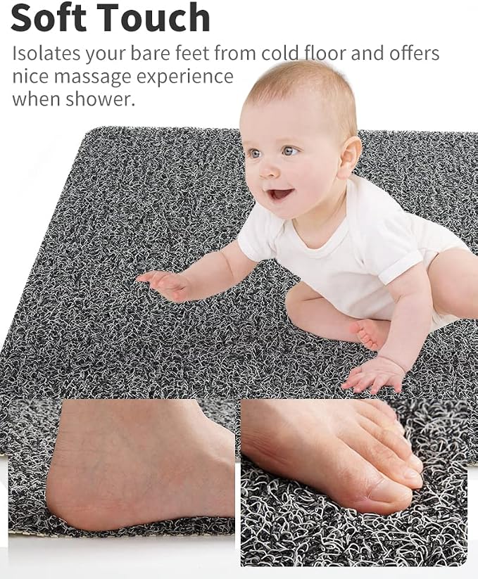 Non Slip Shower Mat, Comfortable Bath mat for Textured Surface,Quick Drying Easy Cleaning Shower Floor Mat for Wet Area,Without Suction Cups 24x24 Black