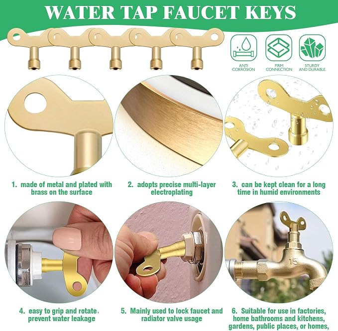 Yuahar 13 Pcs Multi-Functional Utility Key Kit Contains 4-Way Keys, Water Tap Faucet Keys, Sillcock Wrench, Cabinet Spanner Key for Radiators Gas Electric Meter Boxes Garden Hose