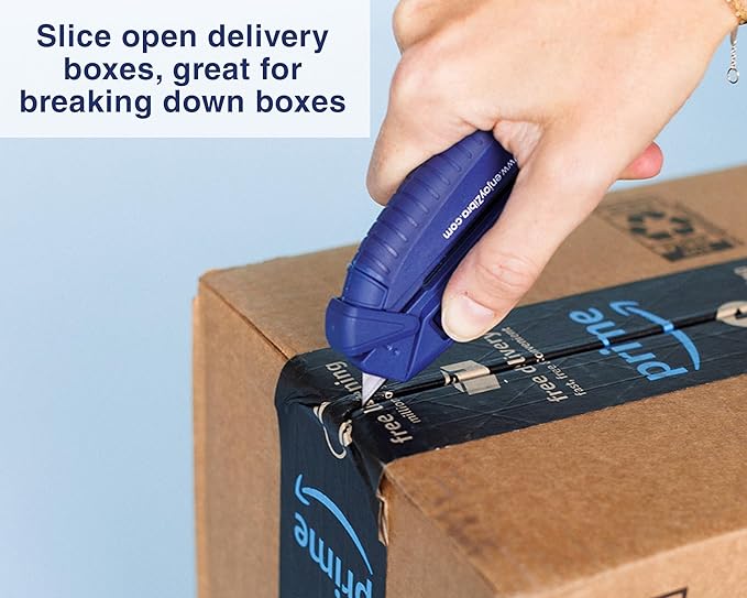Zibra Open It! 4-in-1 Box Cutter & Package Opener Tool – Heavy Duty Scissors, Retractable Blade & Screwdriver – All-in-One Household Tool for Boxes & Plastic Packaging, Blue