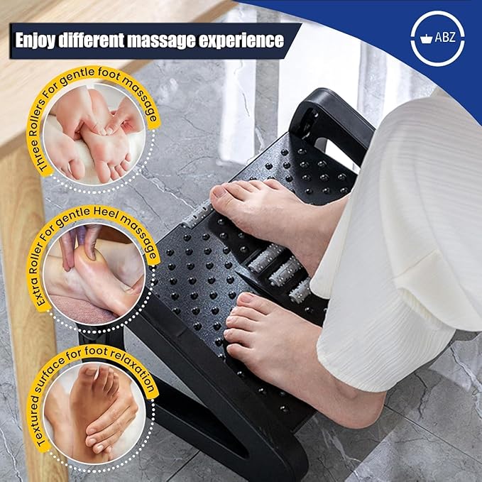 Foot Rest Under Desk Office, Six Heights Adjustable Foot Rest with Massage Roller for Leg Rests for Home,Office-Black