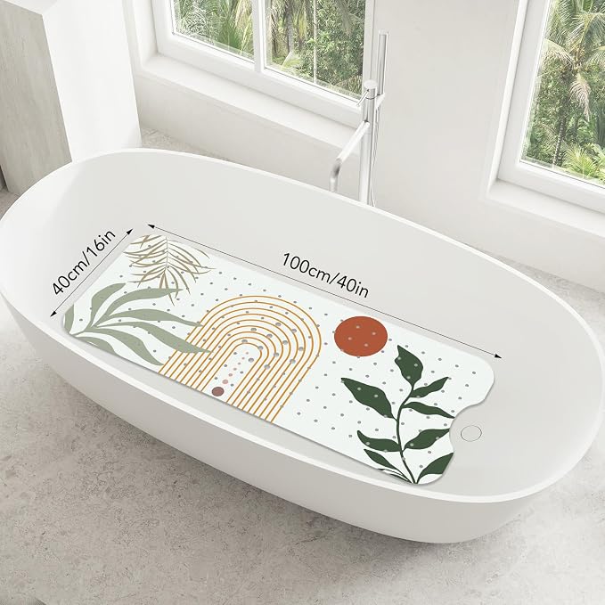 SHUCHING Boho Bath Mat for Tub Non Slip-40 X 16 Inch, Adult Bathtub Mat Anti Slip Mold Free, Long Shower Mat for Bathroom, Machine Washable