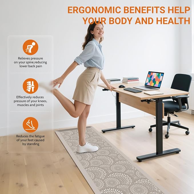 Mattitude 4/5 Inch Kitchen Mat, 24x70in Heavy Duty Ergonomic Comfort Foam Standing Desk Mat, Waterproof Non-Slip Standing Mats and Rugs for Kitchen, Office, Khaki
