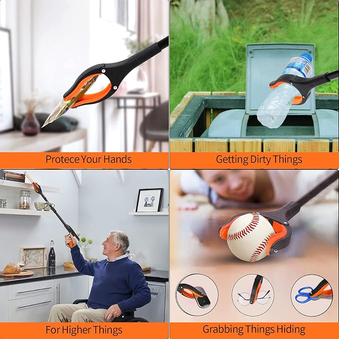 Jellas 2-Pack 32 Inch Grabber Reacher Tool with Magnetic Tip, Reacher Grabber with 360 Degrees Rotating Jaw, Grabber with Shoehorn for Elderly, Trash Picker Tool for Outdoor & Indoor (Orange)