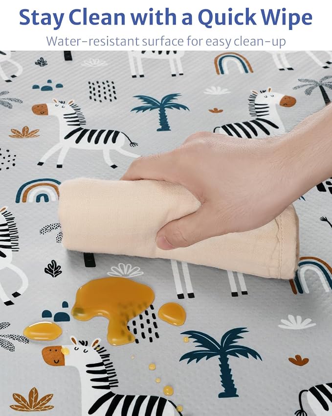 Blissful Diary Baby Splat Mat for Under High Chair, 50.4 x 50.4 Inch Wipeable Splash Mat, Waterproof and Washable, Anti-Slip Floor Protector, Gray Zebra