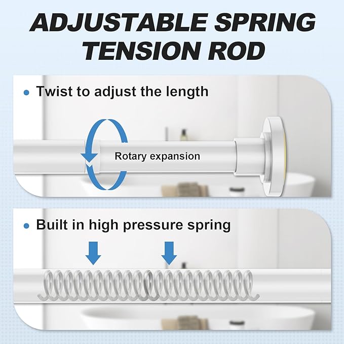 CorkLatta White Shower Curtain Rod 31 to 80 Inch,1 Inch Diameter Adjustable Spring Tension Stainless Steel Telescoping Rod,Easy Install,No Rust