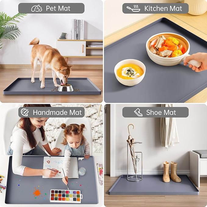 FLATO Waterproof Under Sink Mat 40" x 22" Shelf Liner for Kitchen and Bathroom, Cabinet Protector, Organizers and Storage, Flexible Silicone Drip Tray