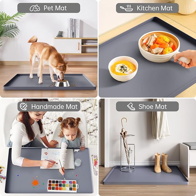 FLATO Waterproof Under Sink Mat 28" x 19" Shelf Liner for Kitchen and Bathroom, Cabinet Protector, Organizers and Storage, Flexible Silicone Drip Tray
