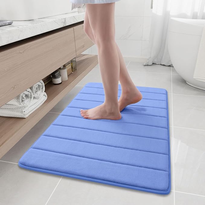 Buganda Memory Foam Bath Mat, 35.4" x 24", Ultra Soft and Non-Slip Bathroom Rugs, Water Absorbent and Machine Washable Bath Rug Runner for Bathroom, Shower, and Tub, Cornflower Blue