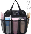 F-color Mesh Shower Caddy Portable with Zipper - Upgrade Deeper 7 Pockets Dorm Room Essentials for Guys Girls with S Hook, Shower Bag Basket Tote for College Camping Toiletry Bathroom, Black
