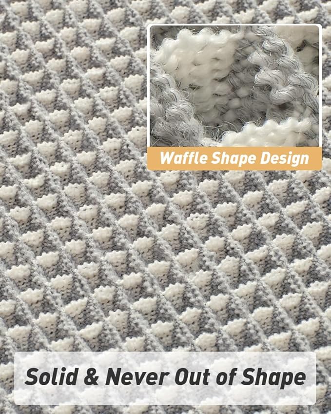 Upgraded Waffle Bath Mat, Super Absorbent Non Slip Bath Mats for Bathroom Floor, Machine Washable Bathroom Rugs with Tassels, Rubber Backed Bathroom Mats, Ultra Soft, 24" x 36",LightGrey & Cream