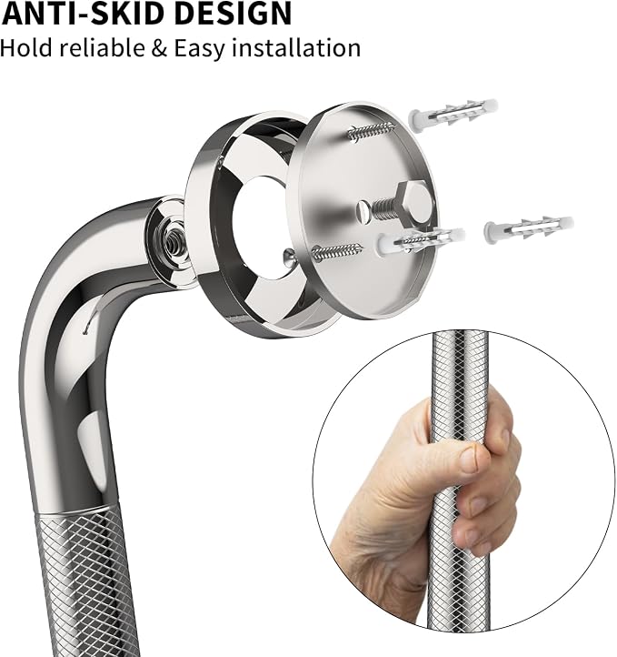 3 Pack Shower Grab Bar for Bathroom, Munzong 16", 24", 32" Chrome Commercial Grab Bars Bundle, 1.25" Diameter Anti Slip Handicap Balance Bar,Stainless Steel Safety Hand Rail for Senior Bath Handle