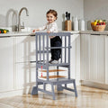 COSYLAND Toddler Standing Tower - Adjustable Height Toddler Kitchen Stool Helper - Kids Kitchen Step Stool for Learning with Removable Safety Railing Ash Gray
