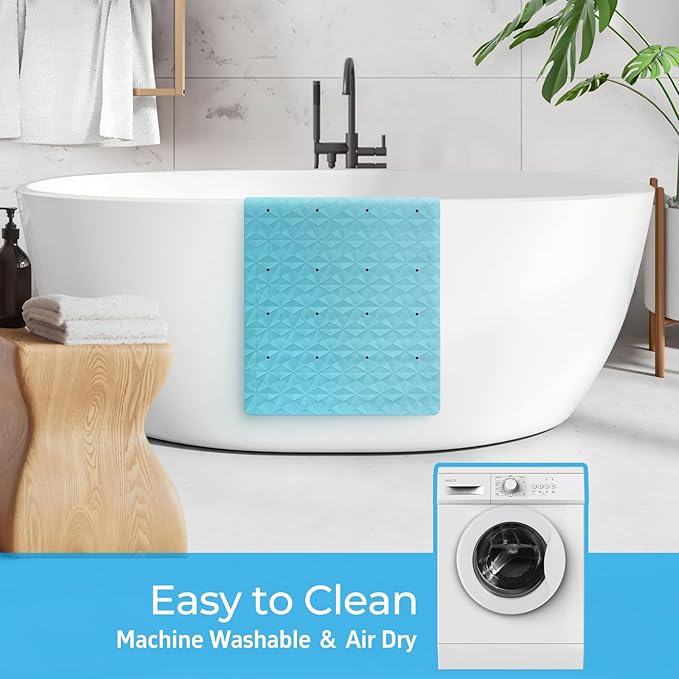 Non Slip Bathtub Mat for Bath Tub Shower - Natural Rubber Mat with 241 Suction Cups - Soft Bathroom Safety Mat - Unique Diamond Pattern - Fatigue Relief - Machine Washable - 16 × 28 Inch