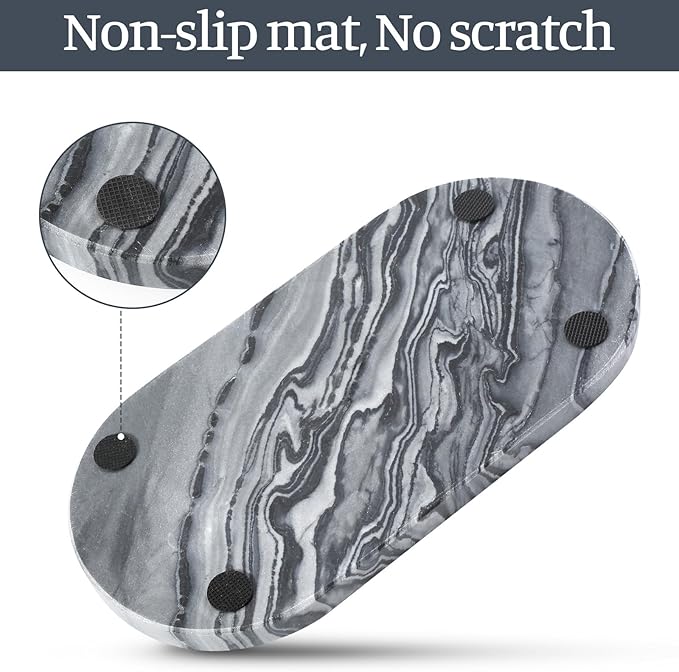 Koville Natural Marble Tray, 12"x6" Decorative Tray for Countertop, Catchall for Perfume, Candles, Jewelry Dish Elephant Grey