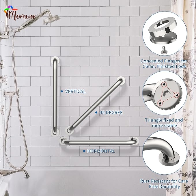 2 Pack 24 Inch Shower Grab Bar, iMomwee Chrome Stainless Steel Bathroom Grab Bar Handle, Bathroom Shower Balance Bar,Safety Hand Rail Support,Handicap Elderly Senior Assist Bath Handle(1.5" Diameter)