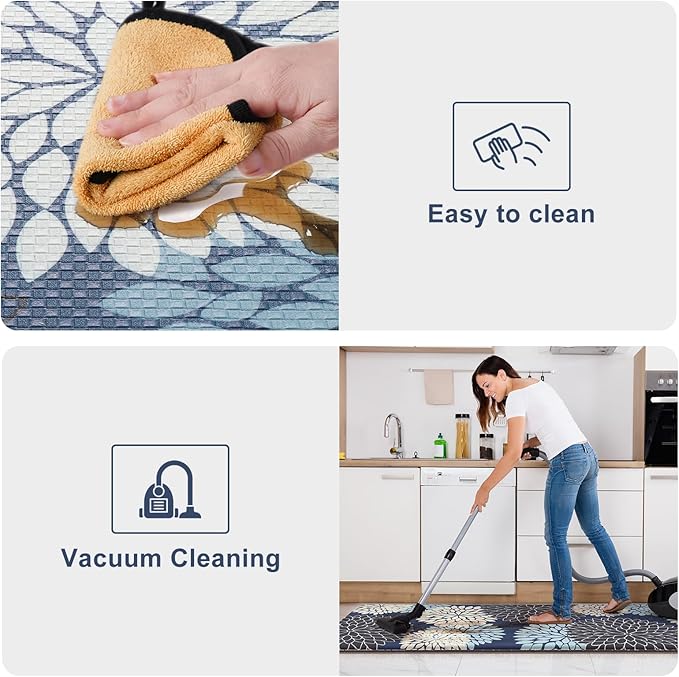 KIMODE Anti Fatigue Kitchen Mats for Floor, Boho Dahlia Floral Kitchen Rugs 24" x 59", Cushioned Mats for Kitchen Floor, Non Slip Kitchen Floor Mats, Sink, Laundry, Office,Blue Multi