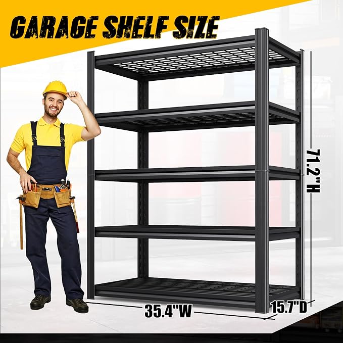 4-Pack Heavy Duty Garage Shelving for Garage, Warehouse & Workshop Storage Organization, 71" H x 35" W x 16" D Adjustable 5-Tier All Metal Wire Shelf for Tools, Storage Bins & Bulk Items