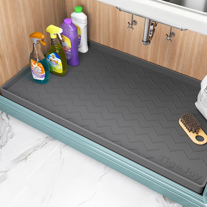 TigeJoy 34" x 19" Under Sink Mats for Kitchen Waterproof, Leak-Proof Silicone Mat Sink Protector and Cabinet Liner, Kitchen Essentials Organizer and Storage, Boot or Shoe Tray, Pet Feeding Mat