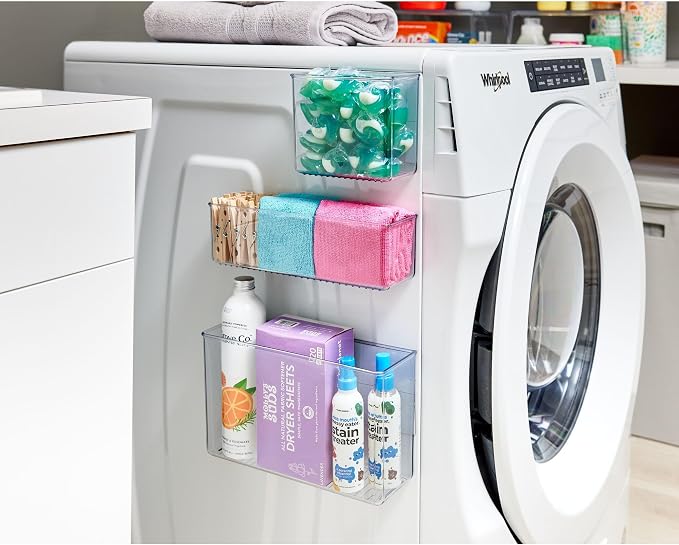 InterDesign iDesign Magnetic Large Clear Plastic Organizer Bins for Laundry Room Storage - 4-Pack