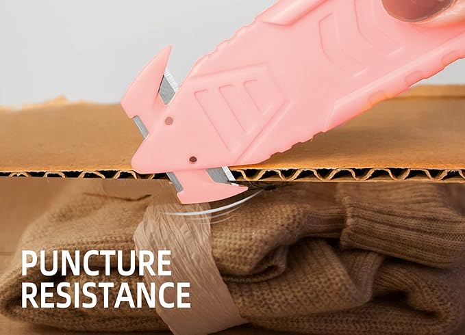 Safety Box Cutter, T TOVIA Sharp Durable Stainless Steel Concealed Blade Package Opener with Tape Splitter for Cartons, Cardboard, Wrap, Straps, Film (5 Pcs - Pink)