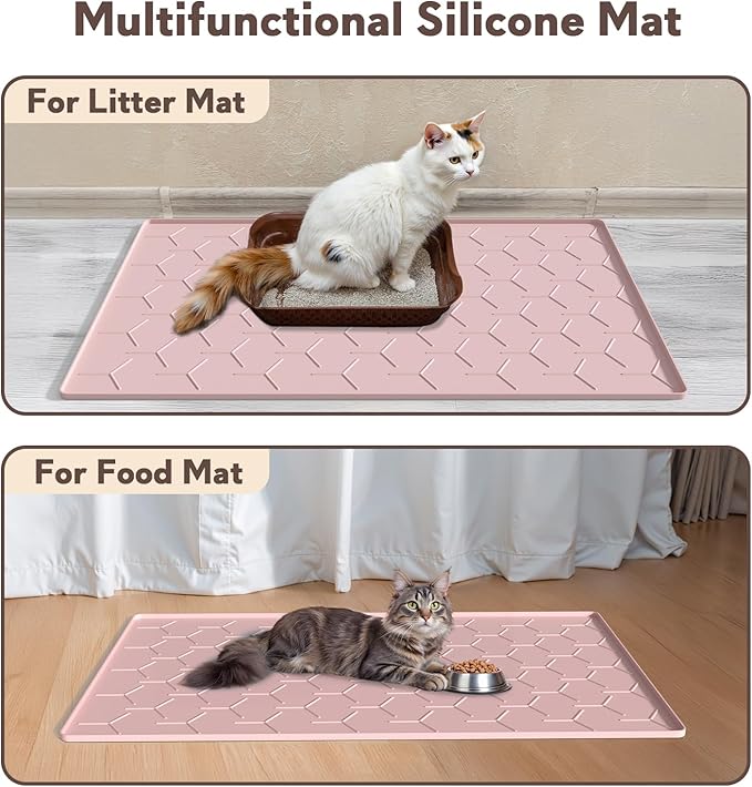 Garoopion Silicone Cat Litter Trapping Mat, Large Waterproof 34" X 22" Cat Litter Box Mat, Easy to Clean, Pink