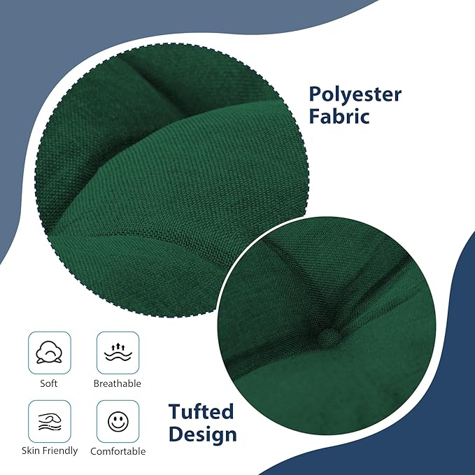IASEAHK Chair Cushions for Dining Chairs, Seat Cushions for Kitchen Chairs, Indoor Seat Cushions with Ties, Tufted Foam Chair Pads, Non Slip Chair Cushions Set of 6, 15.5" x 15.5" x 4", Dark Green