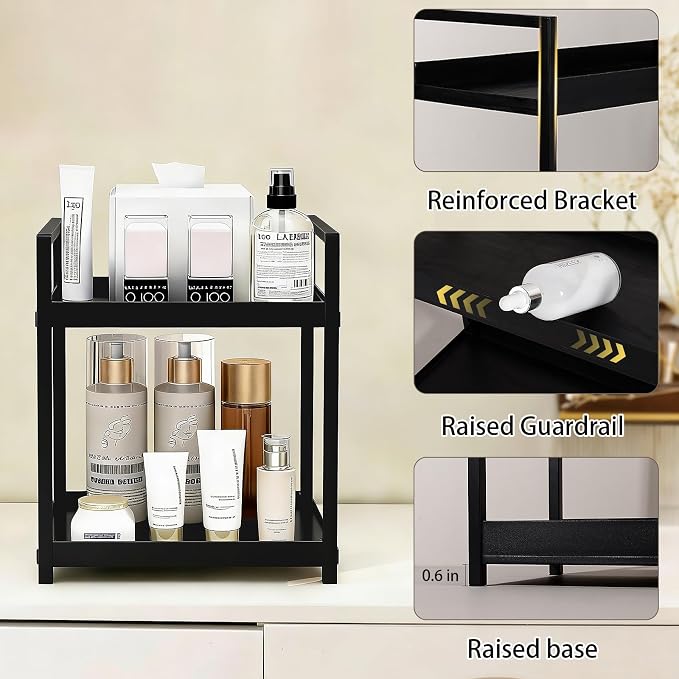 Anyoifax Bathroom Counter Organizer 2 Tier Vanity Storage Countertop Shelf Makeup Organizer Perfume Tray Skincare Holder for Sink, Dresser, Kitchen, Small Black