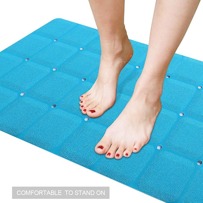 Webos Foldable Non Slip Silicon Bath Mat Bathtub mat Shower mats no Suction Cups for Textured Tub and Reglazed Tub(Foldable-Blue, 28-inch x 14-inch)